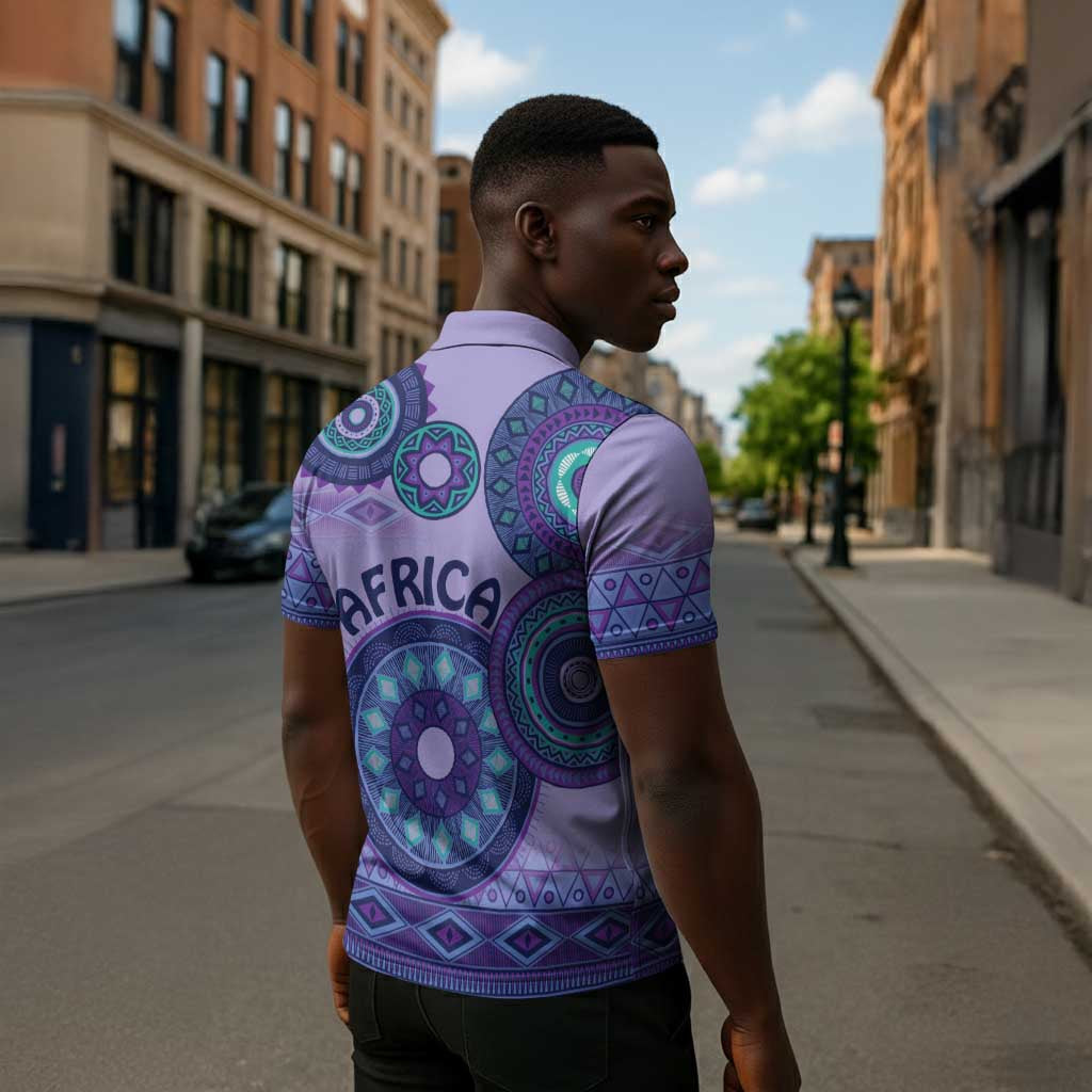 Africa Tribal Traditional Pattern Zipper Polo Shirt Purple Motif