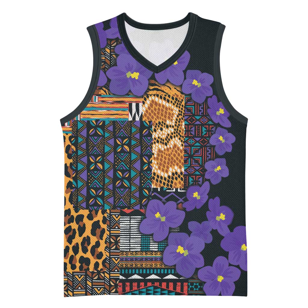 Afro Violets Flowers Basketball Jersey Mix Native Tribal Pattern - African Pride