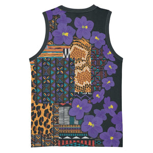 Afro Violets Flowers Basketball Jersey Mix Native Tribal Pattern - African Pride