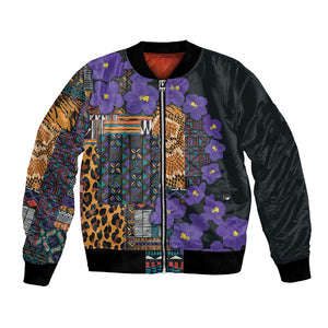 Afro Violets Flowers Bomber Jacket Mix Native Tribal Pattern