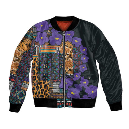 Afro Violets Flowers Bomber Jacket Mix Native Tribal Pattern