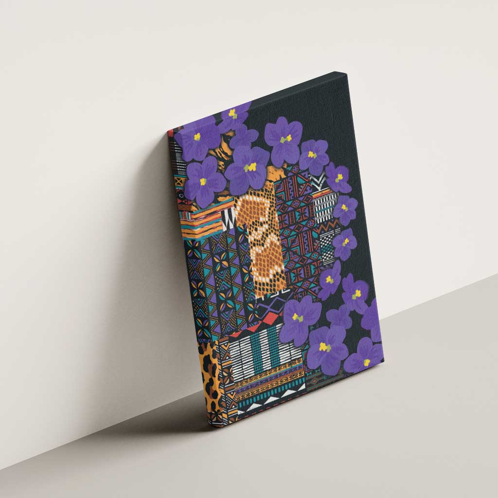 Afro Violets Flowers Canvas Wall Art Mix Native Tribal Pattern