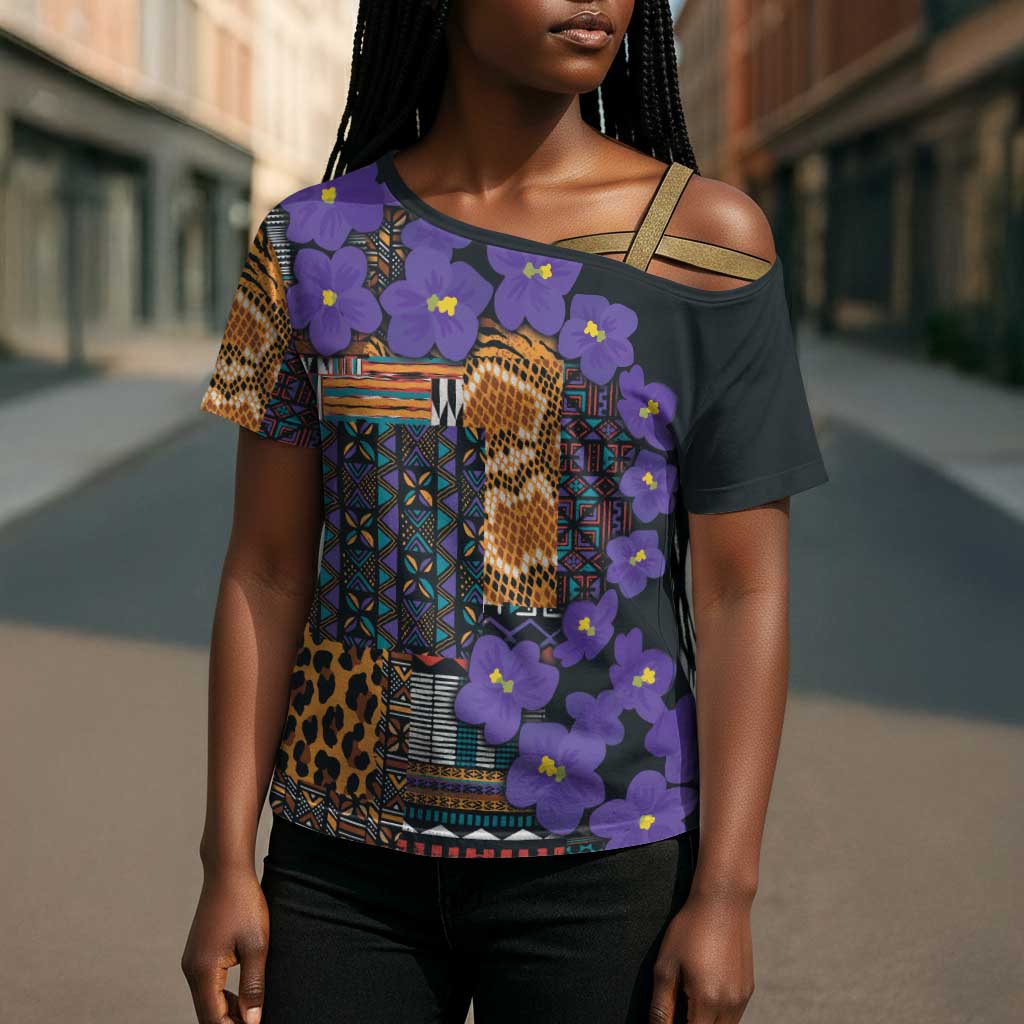 Africa Violets Flowers Cross Shoulder Shirt Mix Native Tribal Pattern