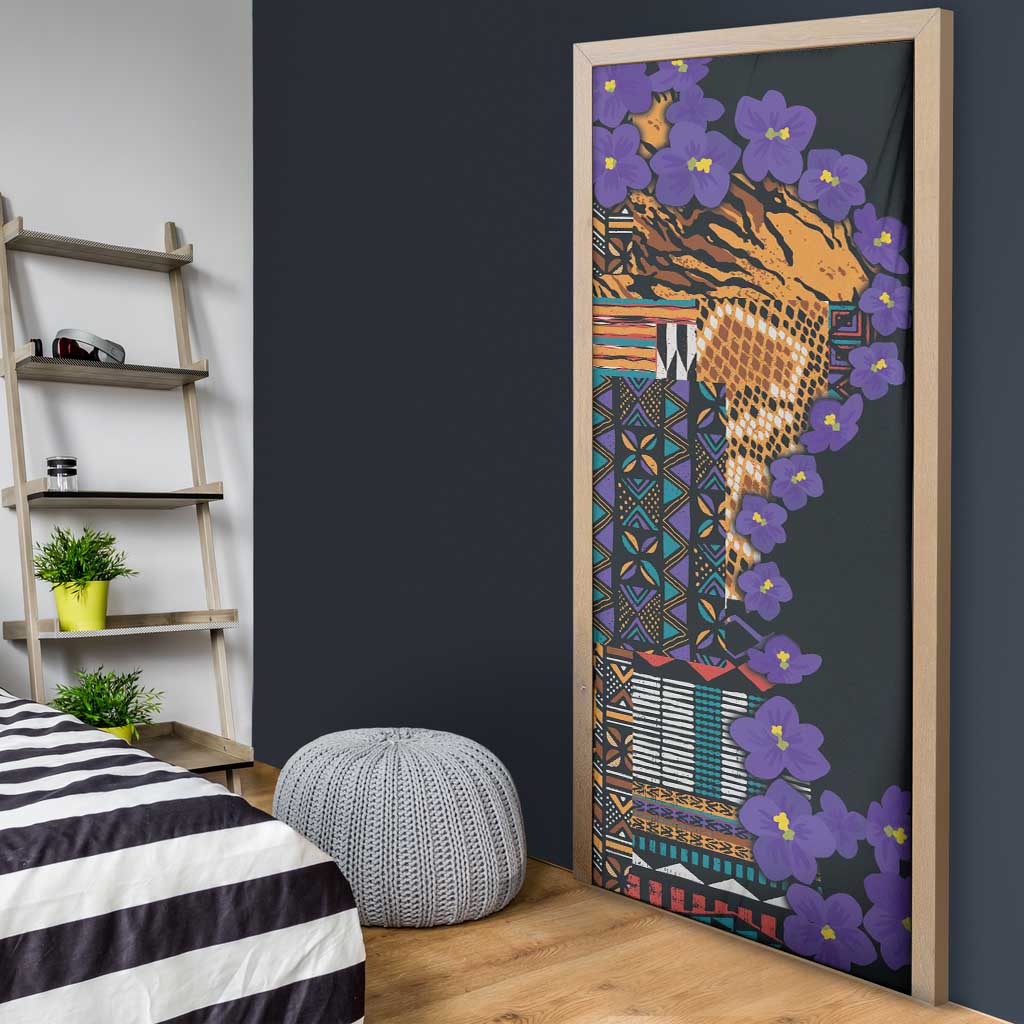Africa Violets Flowers Door Cover Mix Native Tribal Pattern
