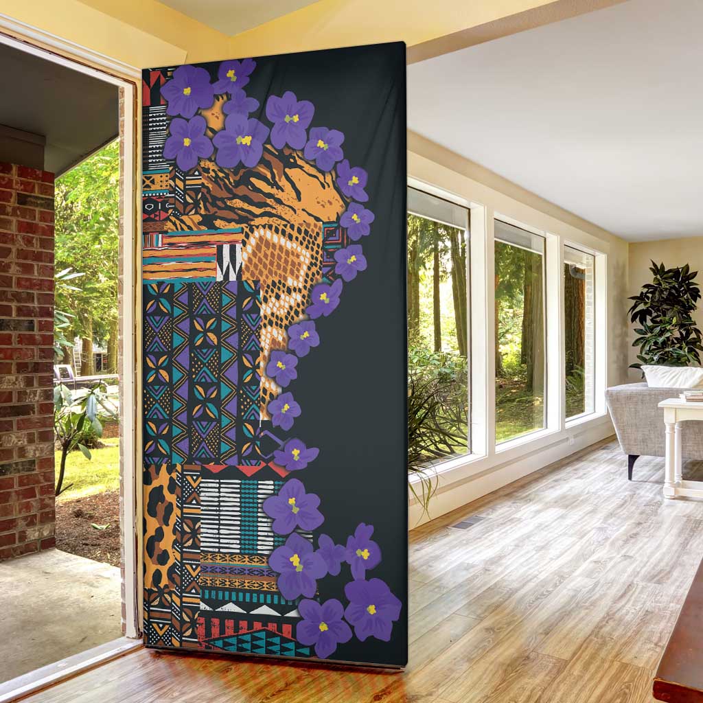 Africa Violets Flowers Door Cover Mix Native Tribal Pattern
