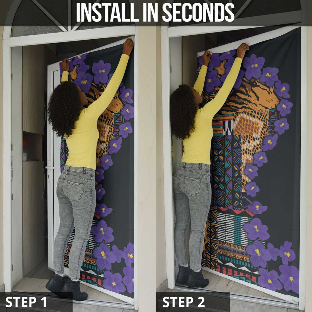Africa Violets Flowers Door Cover Mix Native Tribal Pattern