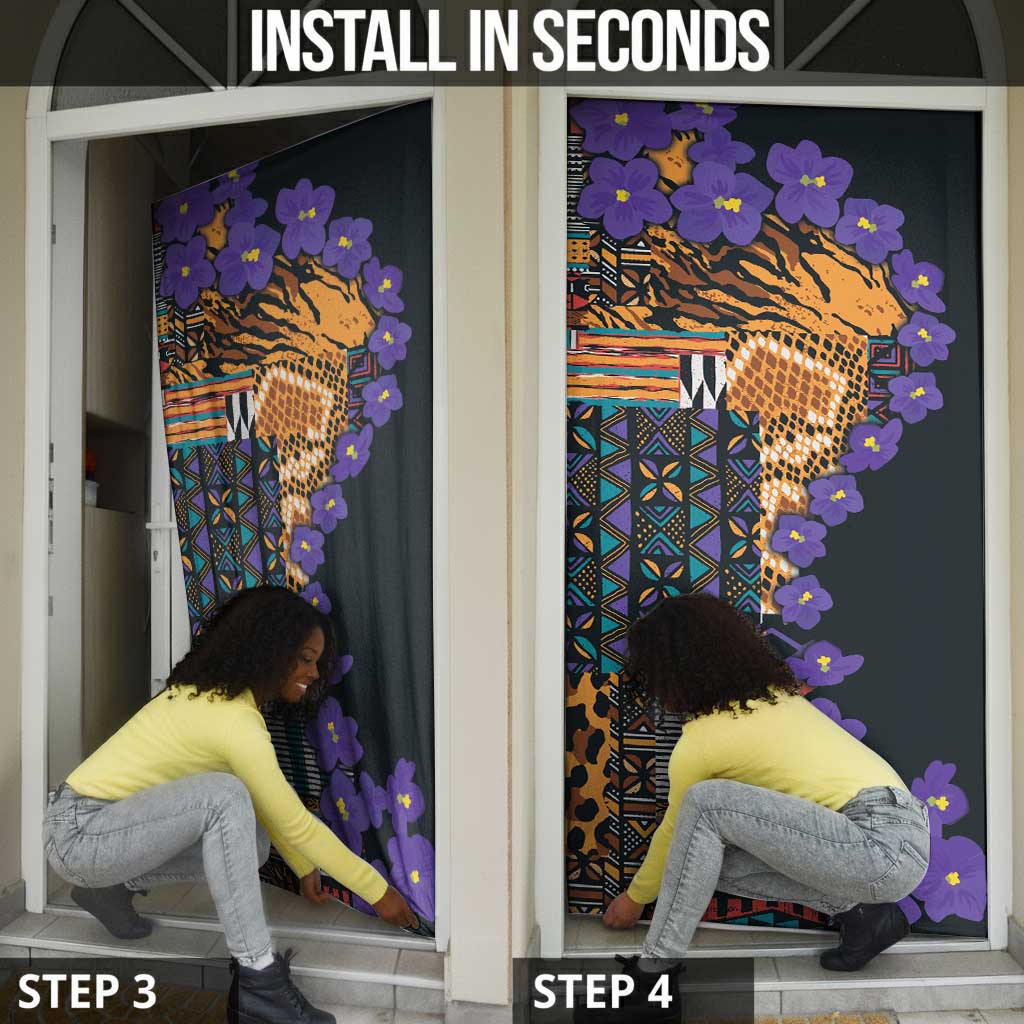 Africa Violets Flowers Door Cover Mix Native Tribal Pattern