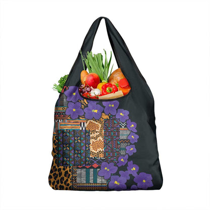 Afro Violets Flowers Grocery Bag Mix Native Tribal Pattern
