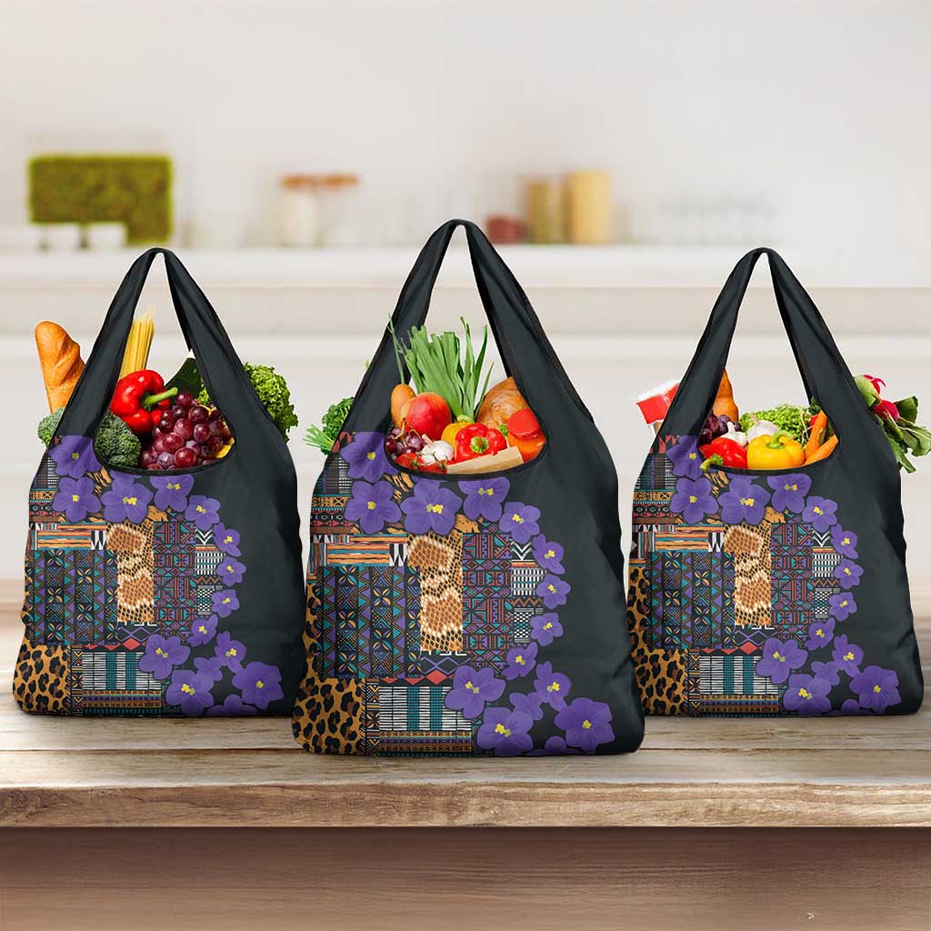 Afro Violets Flowers Grocery Bag Mix Native Tribal Pattern