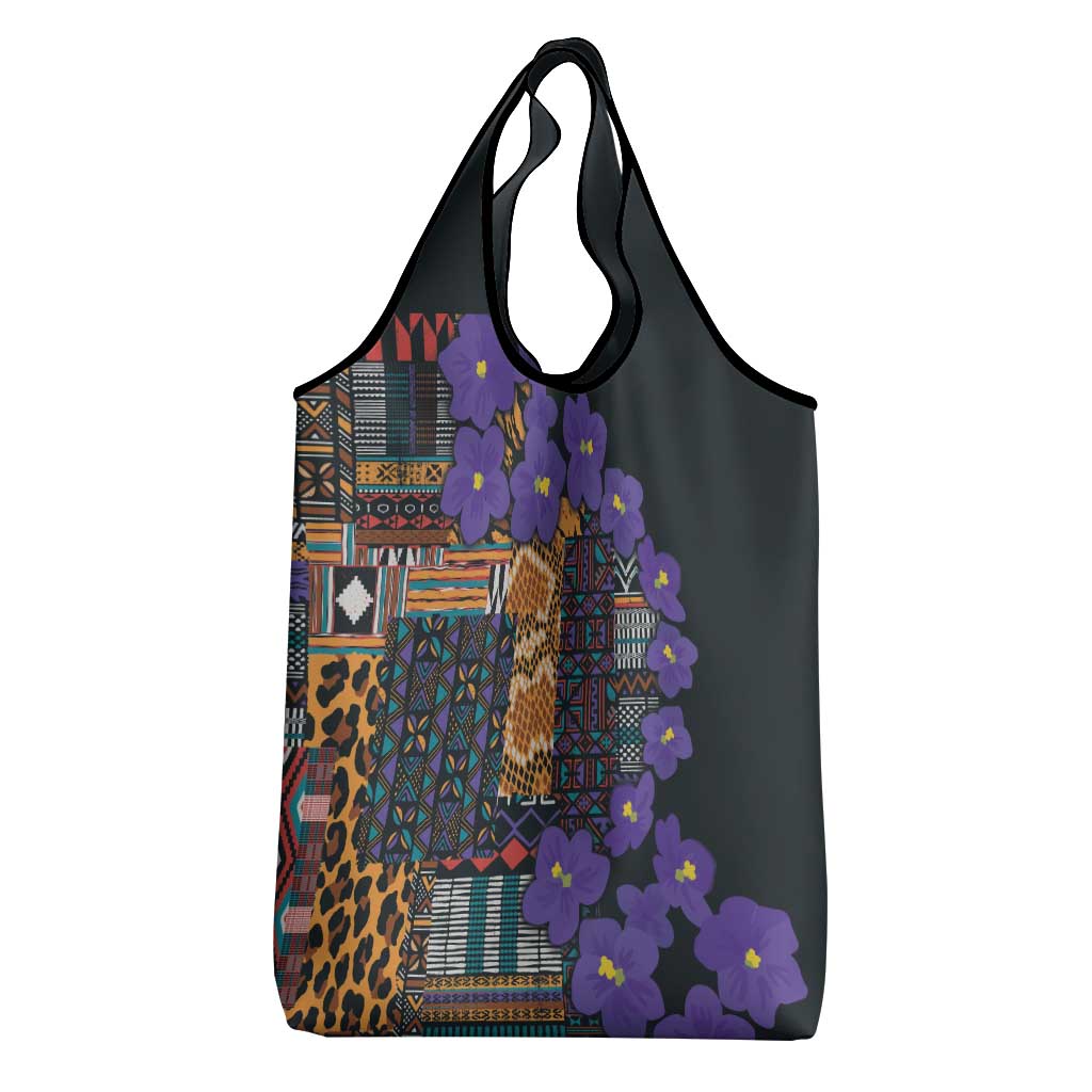 Afro Violets Flowers Grocery Bag Mix Native Tribal Pattern