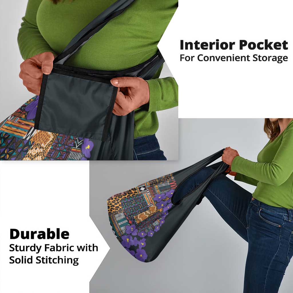 Afro Violets Flowers Grocery Bag Mix Native Tribal Pattern