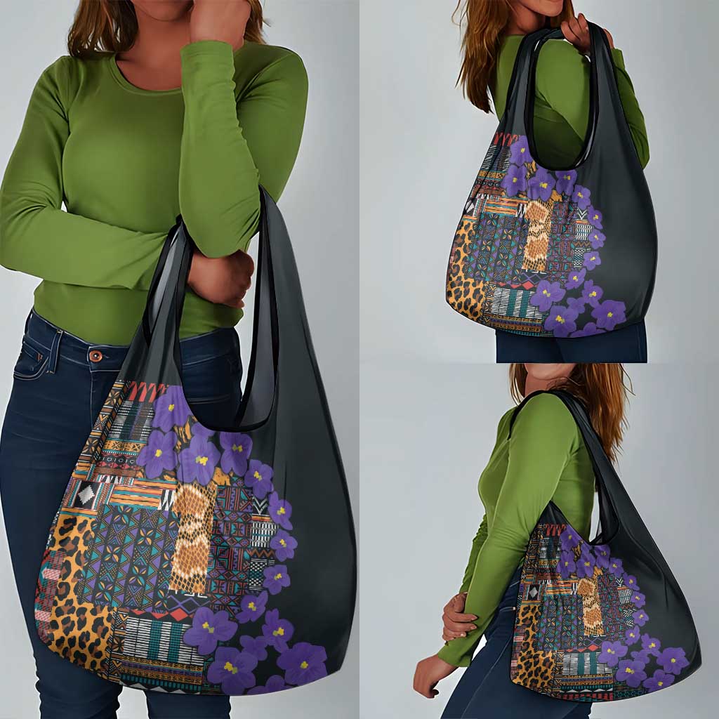 Afro Violets Flowers Grocery Bag Mix Native Tribal Pattern