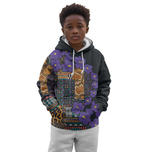 Afro Violets Flowers Kid Hoodie Mix Native Tribal Pattern