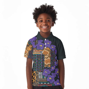 Afro Violets Flowers Kid Polo Shirt Mix Native Tribal Pattern