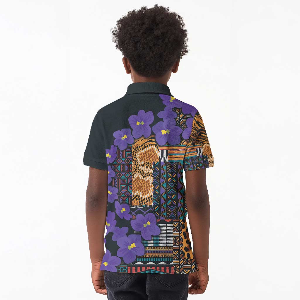 Afro Violets Flowers Kid Polo Shirt Mix Native Tribal Pattern