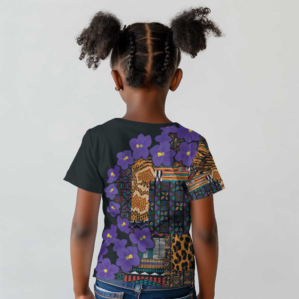 Afro Violets Flowers Kid T shirt Mix Native Tribal Pattern