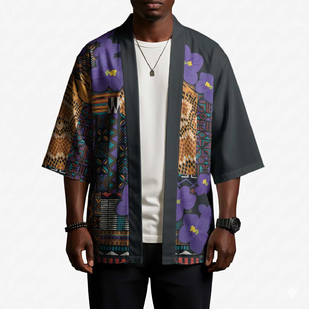 Africa Violets Flowers Kimono Mix Native Tribal Pattern