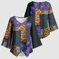 Africa Violets Flowers Kimono Sleeve Blouse Mix Native Tribal Pattern