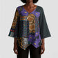 Africa Violets Flowers Kimono Sleeve Blouse Mix Native Tribal Pattern