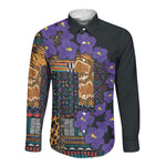 Afro Violets Flowers Long Sleeve Button Shirt Mix Native Tribal Pattern
