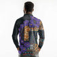 Afro Violets Flowers Long Sleeve Polo Shirt Mix Native Tribal Pattern