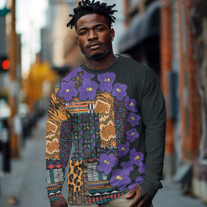 Afro Violets Flowers Long Sleeve Shirt Mix Native Tribal Pattern LT9