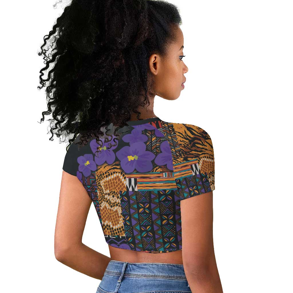 Afro Violets Flowers Raglan Cropped T shirt Mix Native Tribal Pattern
