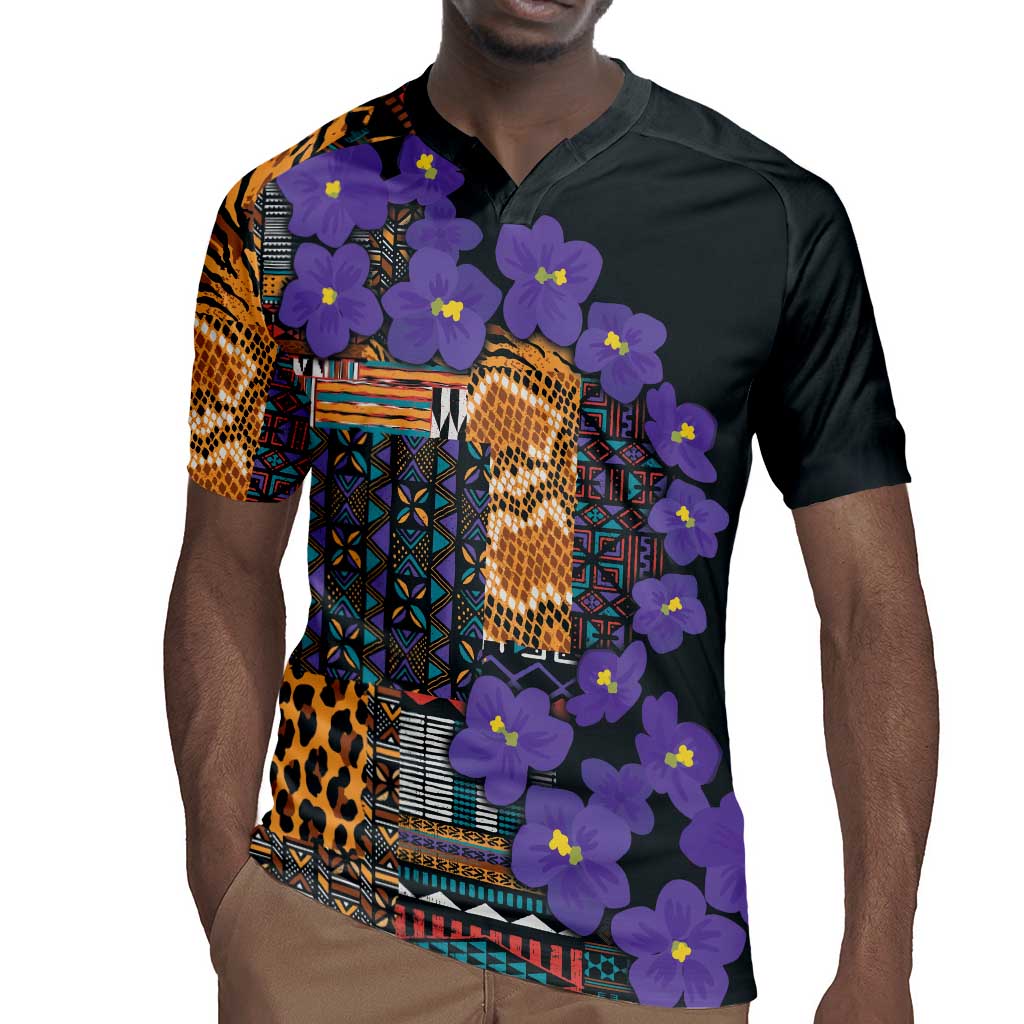Afro Violets Flowers Rugby Jersey Mix Native Tribal Pattern