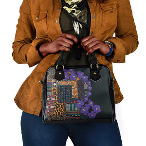 Afro Violets Flowers Shoulder Handbag Mix Native Tribal Pattern