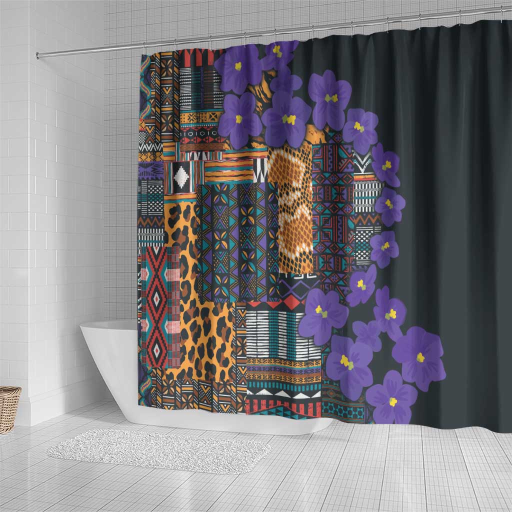 Afro Violets Flowers Shower Curtain Mix Native Tribal Pattern