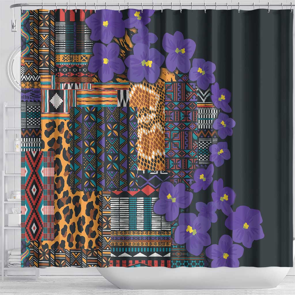 Afro Violets Flowers Shower Curtain Mix Native Tribal Pattern