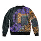 Afro Violets Flowers Sleeve Zip Bomber Jacket Mix Native Tribal Pattern