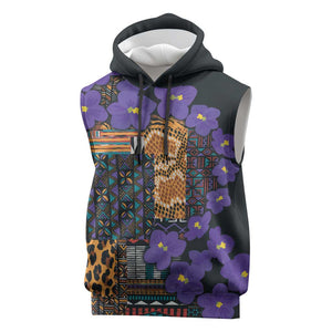 Afro Violets Flowers Sleeveless Hoodie Mix Native Tribal Pattern - African Pride