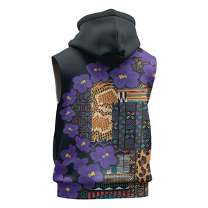 Afro Violets Flowers Sleeveless Hoodie Mix Native Tribal Pattern - African Pride