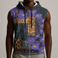Afro Violets Flowers Sleeveless Zip Hoodie Mix Native Tribal Pattern - African Pride