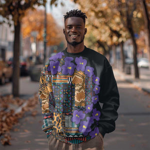 Afro Violets Flowers Sweatshirt Mix Native Tribal Pattern