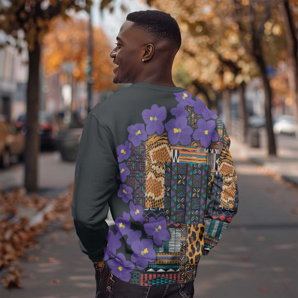 Afro Violets Flowers Sweatshirt Mix Native Tribal Pattern
