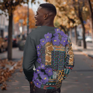 Afro Violets Flowers Sweatshirt Mix Native Tribal Pattern