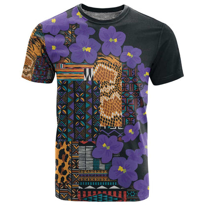 Afro Violets Flowers T shirt Mix Native Tribal Pattern