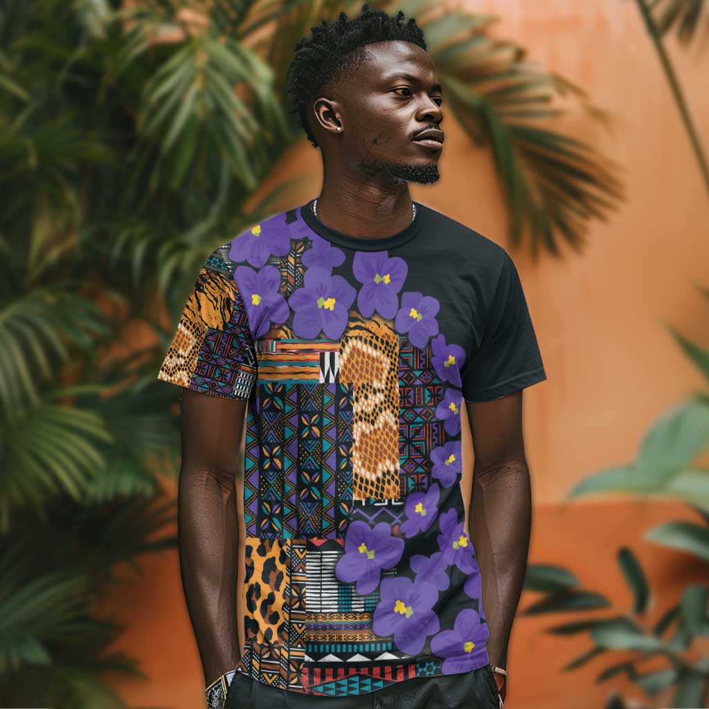 Afro Violets Flowers T shirt Mix Native Tribal Pattern