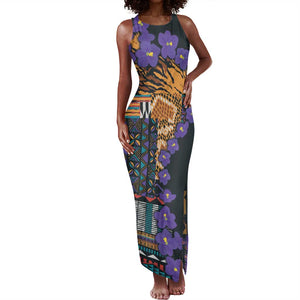Afro Violets Flowers Tank Maxi Dress Mix Native Tribal Pattern