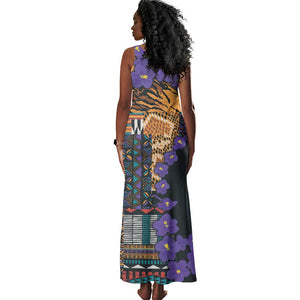 Afro Violets Flowers Tank Maxi Dress Mix Native Tribal Pattern