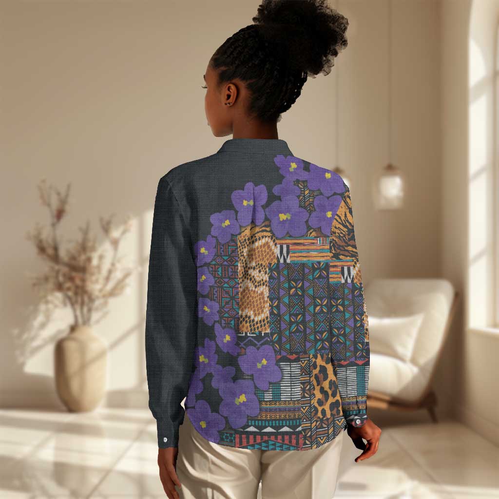 Afro Violets Flowers Women Casual Shirt Mix Native Tribal Pattern LT9