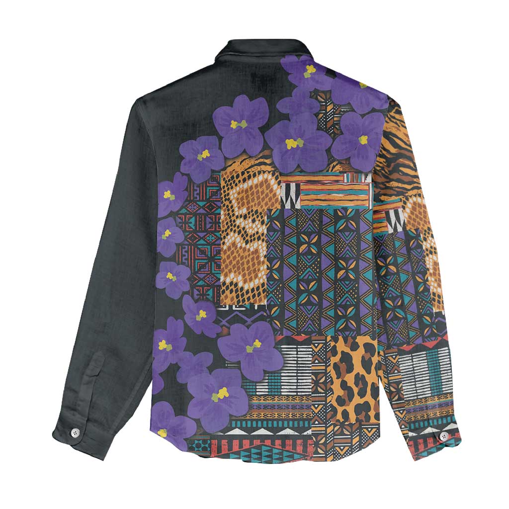 Afro Violets Flowers Women Casual Shirt Mix Native Tribal Pattern LT9