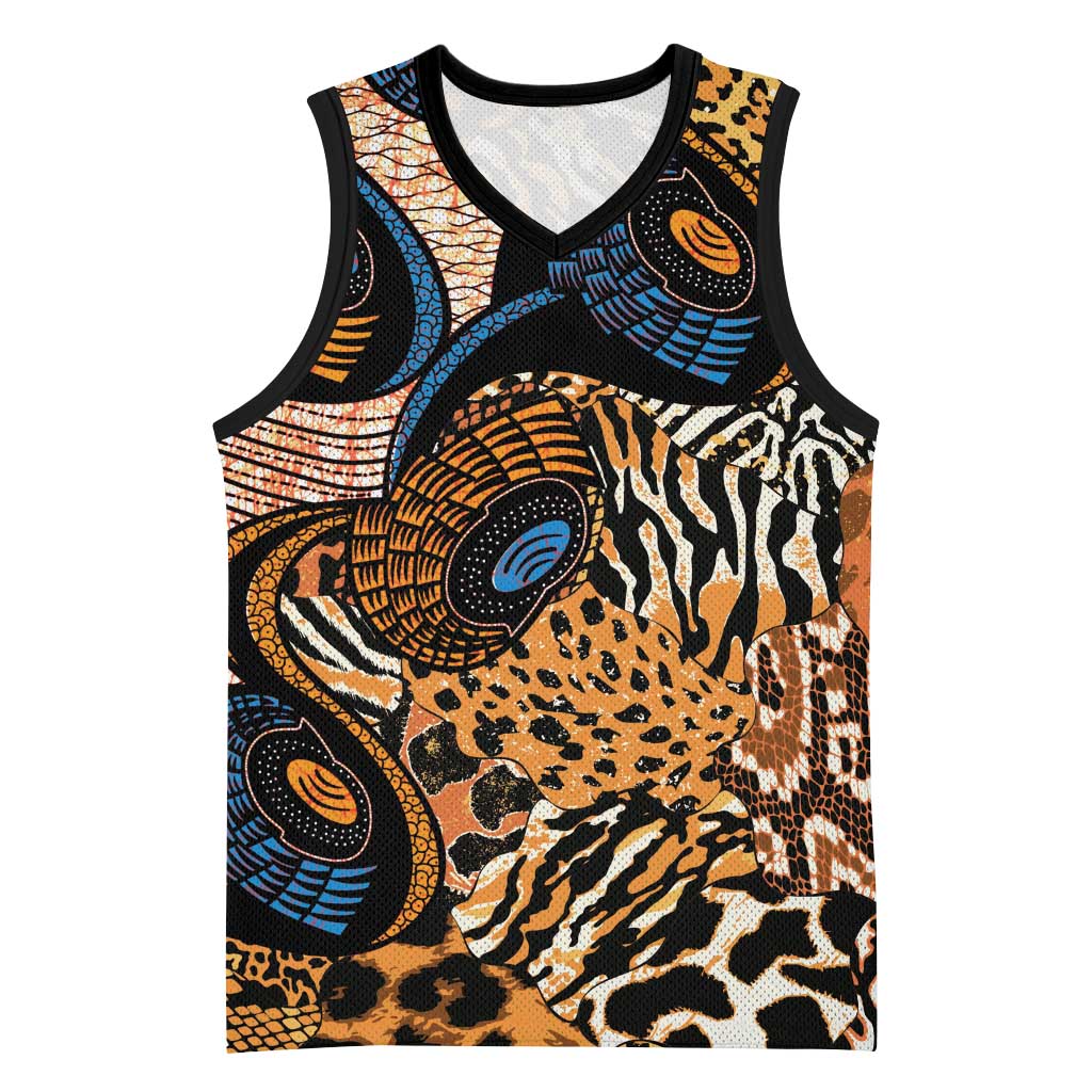 African Ankara Motifs Mixed Animal Skins Basketball Jersey - African Pride