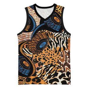 African Ankara Motifs Mixed Animal Skins Basketball Jersey - African Pride
