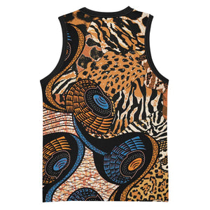 African Ankara Motifs Mixed Animal Skins Basketball Jersey - African Pride