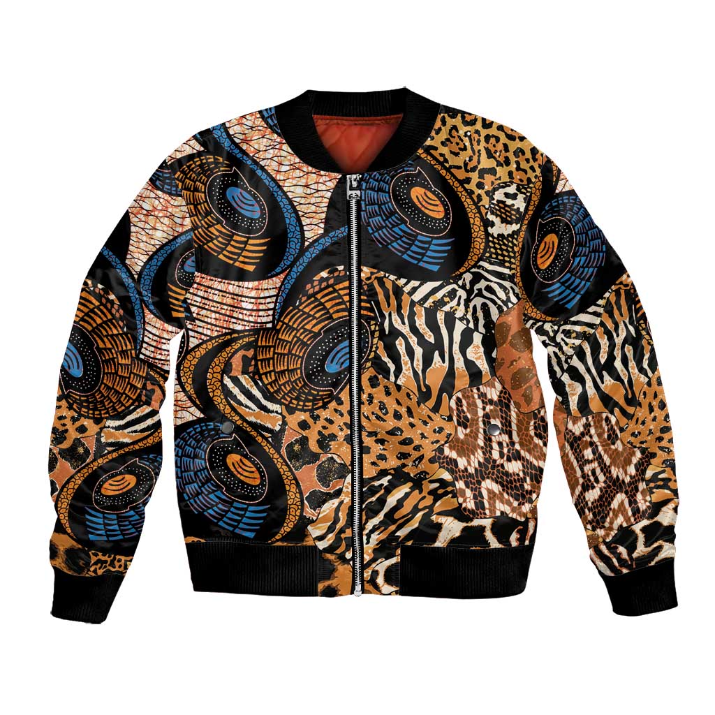 African Ankara Motifs Mixed Animal Skins Bomber Jacket by AfricanPride