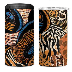 African Ankara Motifs Mixed Animal Skins 4 in 1 Can Cooler Tumbler