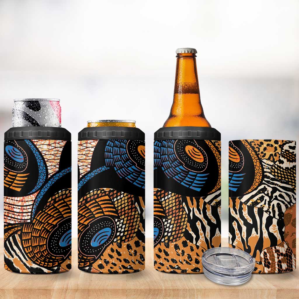 African Ankara Motifs Mixed Animal Skins 4 in 1 Can Cooler Tumbler
